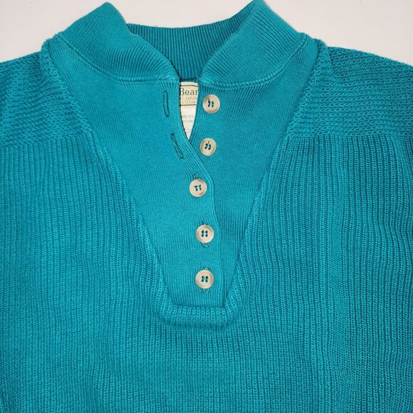 Vintage L.L. Bean Green 100% Cotton Quarter Button Henley Knit Sweater Sz M - Picture 3 of 7